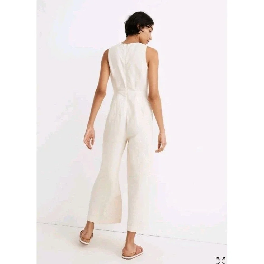 Madewell Linen Blend Jumpsuit Romper Button Front Ivory Boho Womens Size 0 - Picture 2 of 13